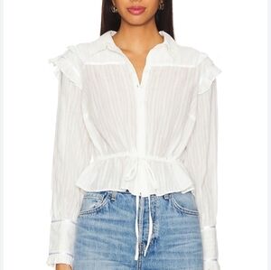 Free People Women's White Ruffled Button-Up Top